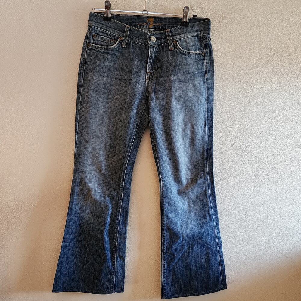 Seven for all Mankind Medium Wash Mid Rise Flare Jeans Short Inseam Womens 26